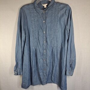 C Est. 1946 Chambray Denim Blouse Medium Long Sleeve Button Front‎ Shirt